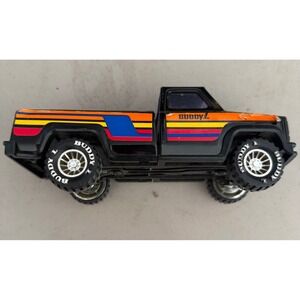 Vintage Buddy L Black‎ Pickup Truck with Racing Stripes and Branded Tires